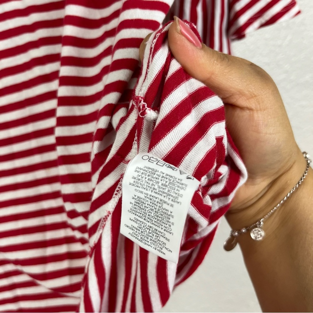 CAbi Women Small Bell 3/4 Sleeve V-neck Comfort Red‎ White Striped Blouse Top - Picture 6 of 13